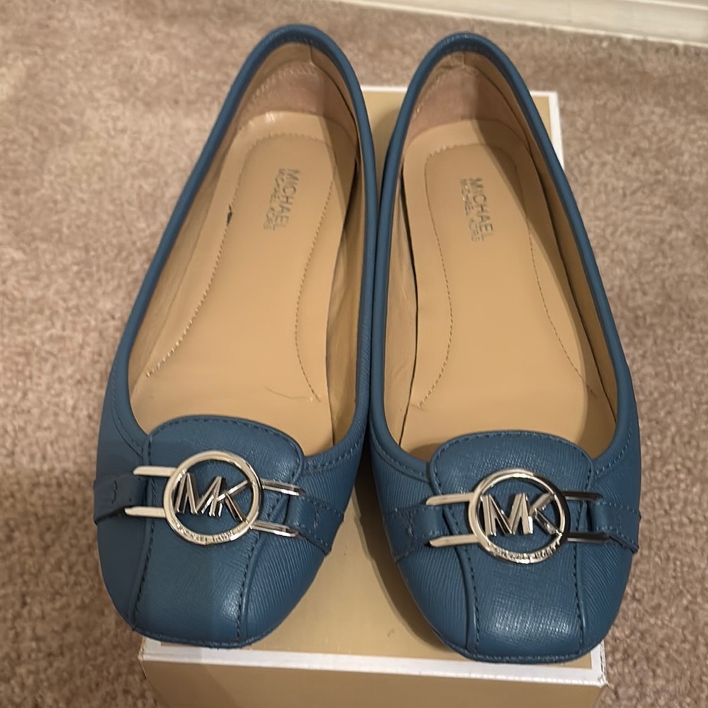Michael Kors Blue Leather Flats with Silver Logo